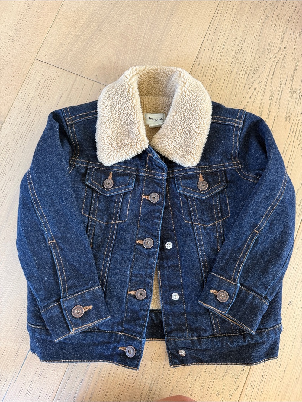 Kids Dark Blue Denim Jacket with Cream Sherpa Collar